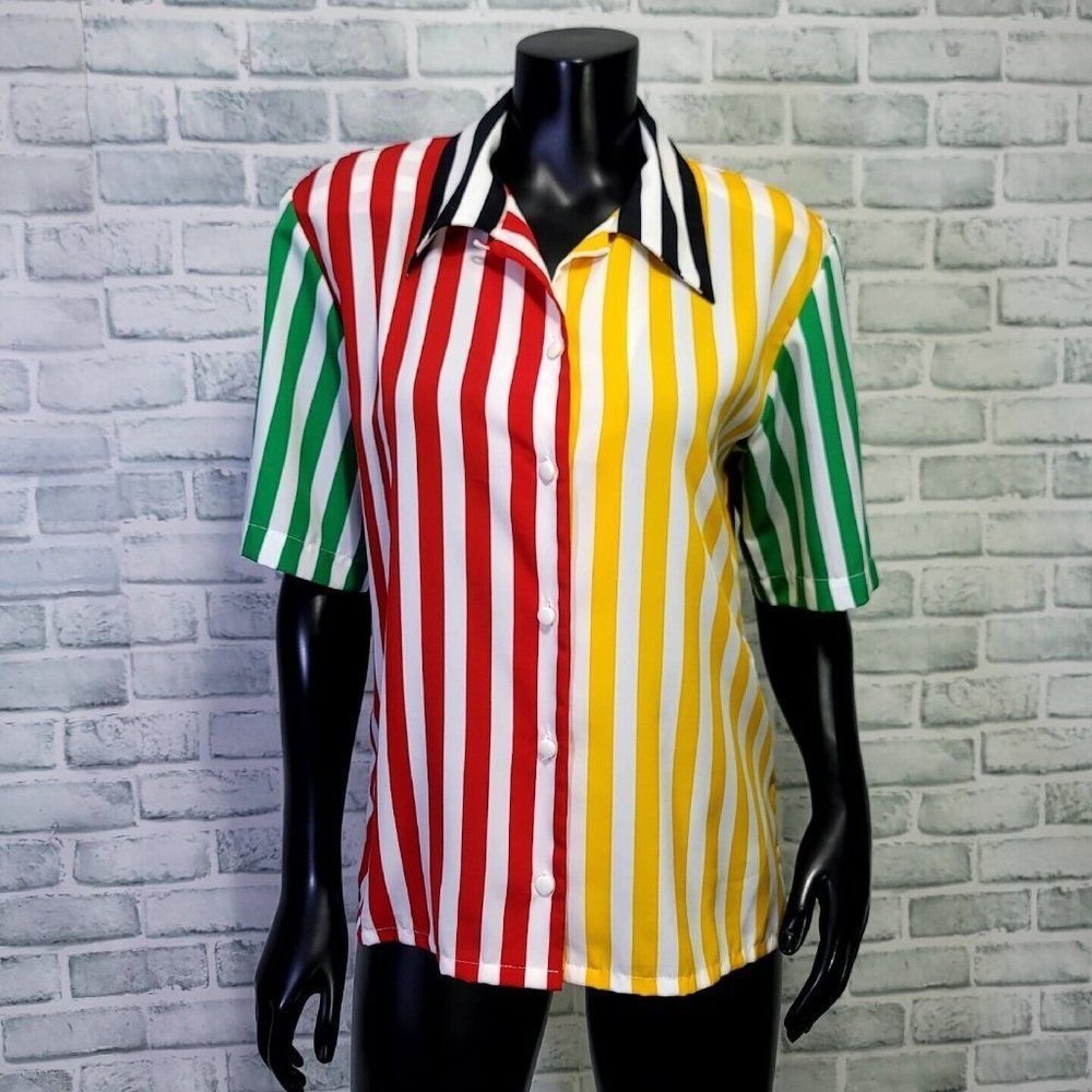 Vintage 90s Jordan Womens 8 Colorful Striped Short Sleeve Button Front Blouse‎